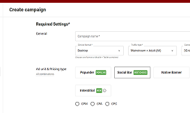 Create campaigns with Adsterra